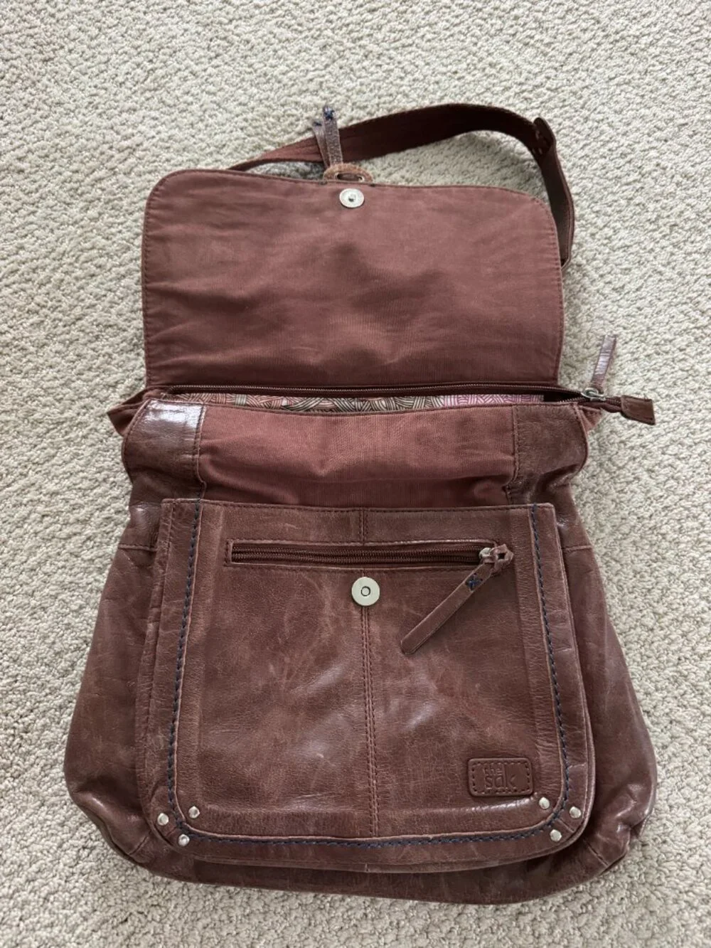 The Sak Ventura Convertible Brown Leather Satchel Backpack Adjustable Straps Bro